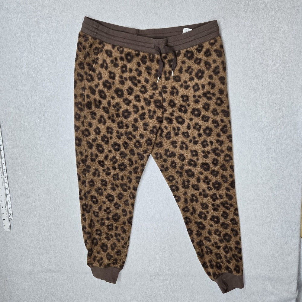 Old Navy Women Pants XL Brown Animal Print Sweatpants Fleece Easy Vintage